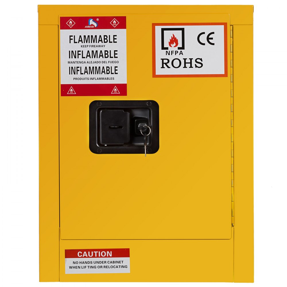 36 Gallon Yellow Safety Storage Cabinet Single Door Leak-proof Warning Label