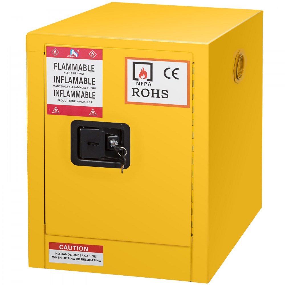 36 Gallon Yellow Safety Storage Cabinet Single Door Leak-proof Warning Label
