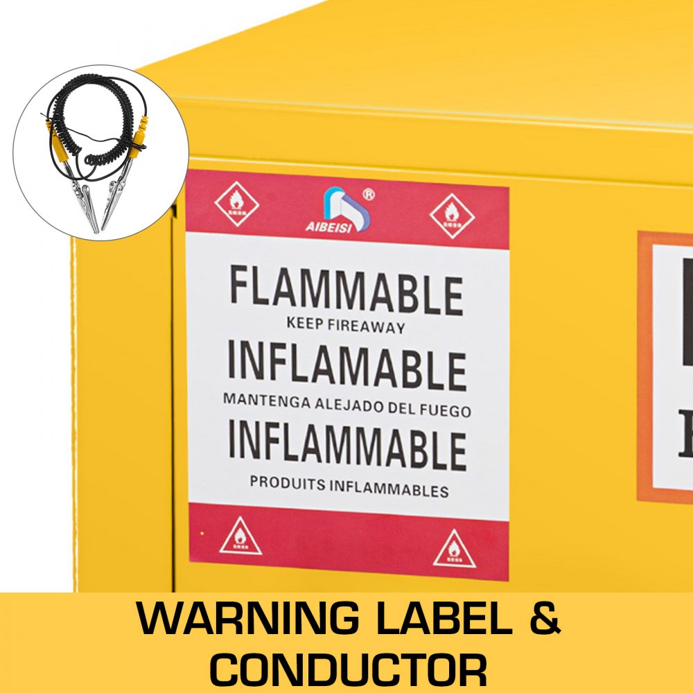 36 Gallon Yellow Safety Storage Cabinet Single Door Leak-proof Warning Label