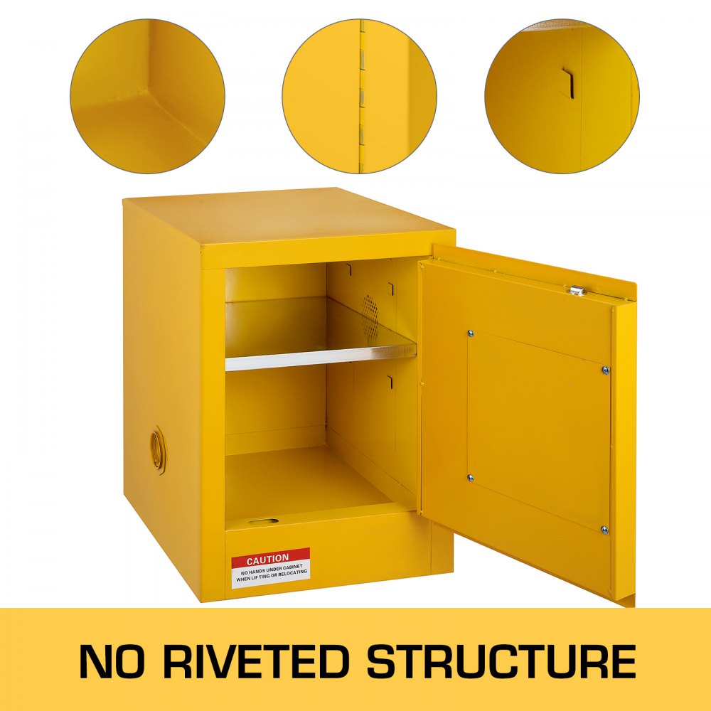 36 Gallon Yellow Safety Storage Cabinet Single Door Leak-proof Warning Label