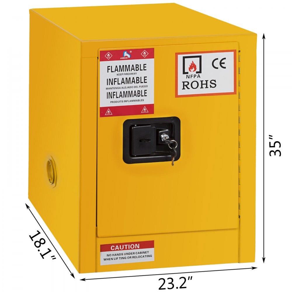 36 Gallon Yellow Safety Storage Cabinet Single Door Leak-proof Warning Label