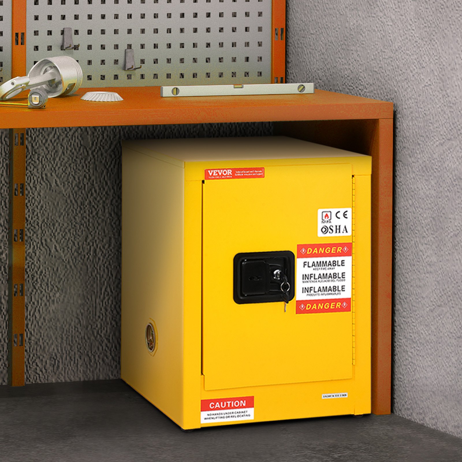 VEVOR Flammable Safety Cabinet, 12 Gal, Cold-Rolled Steel Flammable Liquid Storage Cabinet, 16.9 x 16.9 x 22 in Explosion Proof with 1 Adjustable Shelf 1 Door for Commercial Industrial Use, Yellow