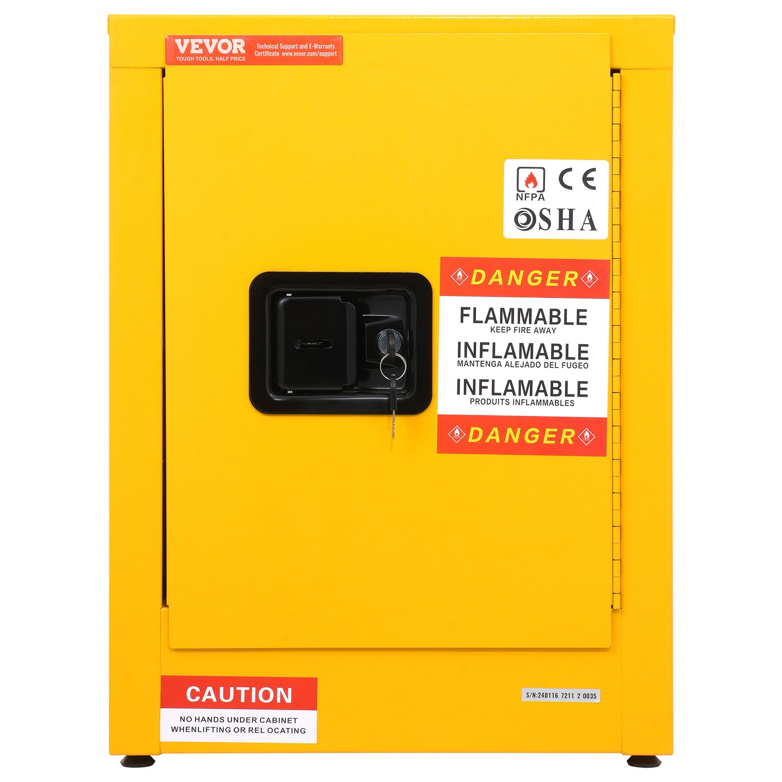 VEVOR Flammable Safety Cabinet, 12 Gal, Cold-Rolled Steel Flammable Liquid Storage Cabinet, 16.9 x 16.9 x 22 in Explosion Proof with 1 Adjustable Shelf 1 Door for Commercial Industrial Use, Yellow