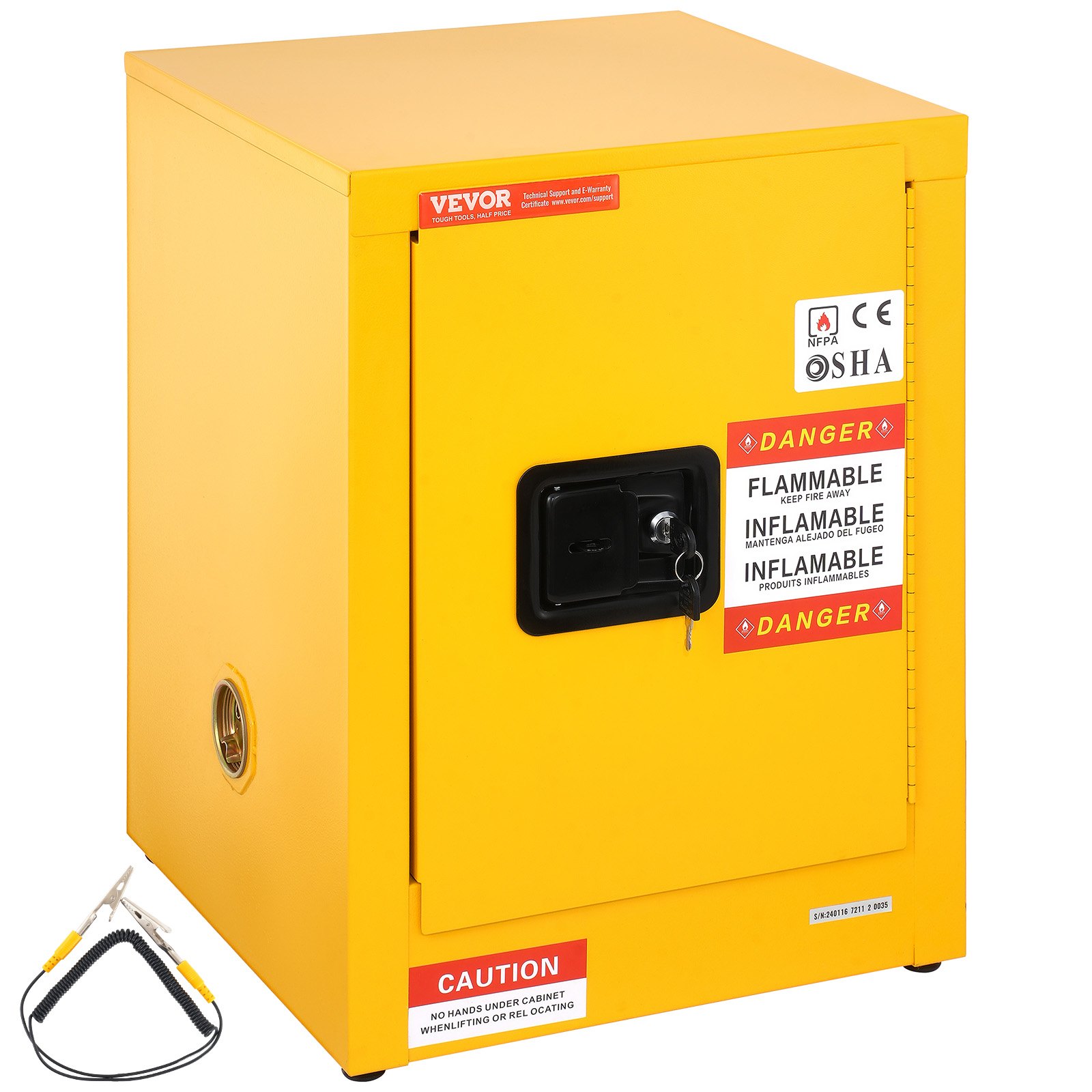 VEVOR Flammable Safety Cabinet, 12 Gal, Cold-Rolled Steel Flammable Liquid Storage Cabinet, 16.9 x 16.9 x 22 in Explosion Proof with 1 Adjustable Shelf 1 Door for Commercial Industrial Use, Yellow