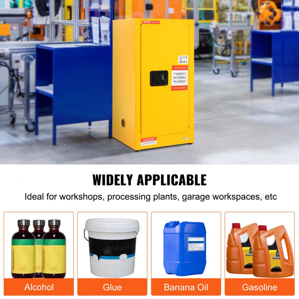 Safety Cabinet for Flammable Liquids Single door and Manual Close Yellow Hazardous Storage 18.1 x 18.1 x 35.4in