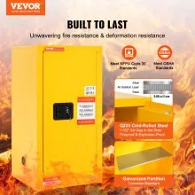 VEVOR Flammable Safety Cabinet, 16 Gal, Cold-Rolled Steel Flammable Liquid Storage Cabinet, 18.1 x 18.1 x 35.4 in Explosion Proof with 2 Adjustable Shelves 1 Door for Commercial Industrial Use, Yellow