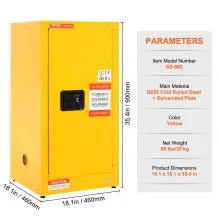 VEVOR Flammable Safety Cabinet, 16 Gal, Cold-Rolled Steel Flammable Liquid Storage Cabinet, 18.1 x 18.1 x 35.4 in Explosion Proof with 2 Adjustable Shelves 1 Door for Commercial Industrial Use, Yellow