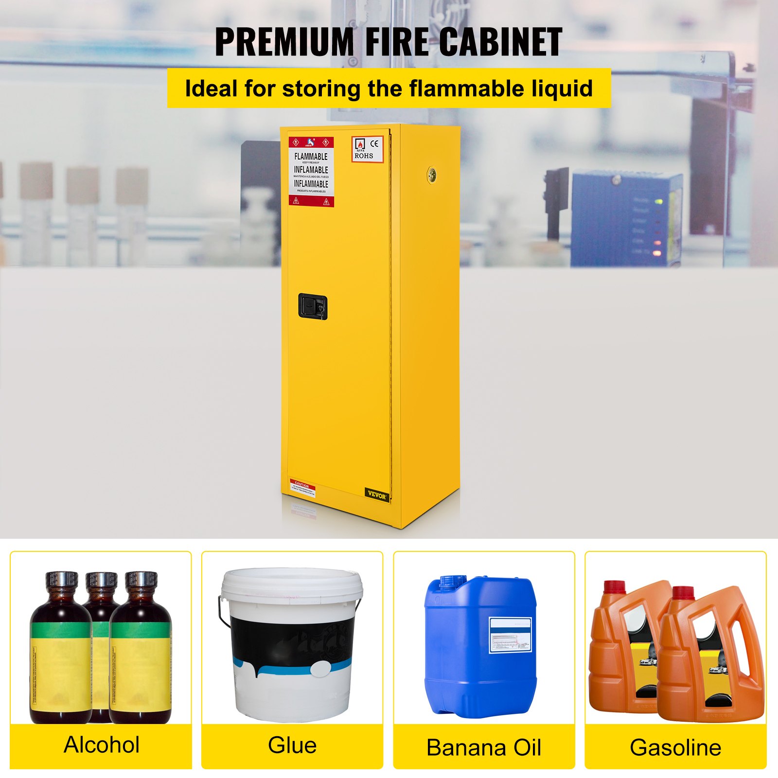 VEVOR Safety Cabinet for Flammable Liquids Single door and Manual Close Yellow Hazardous Storage 18.1 x 18.1 x 35.4in