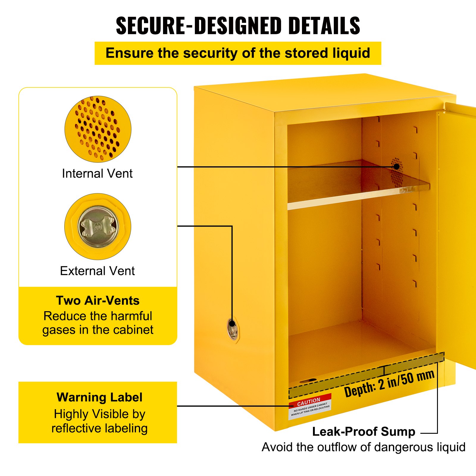 VEVOR Safety Cabinet for Flammable Liquids Single door and Manual Close Yellow Hazardous Storage 18.1 x 18.1 x 35.4in