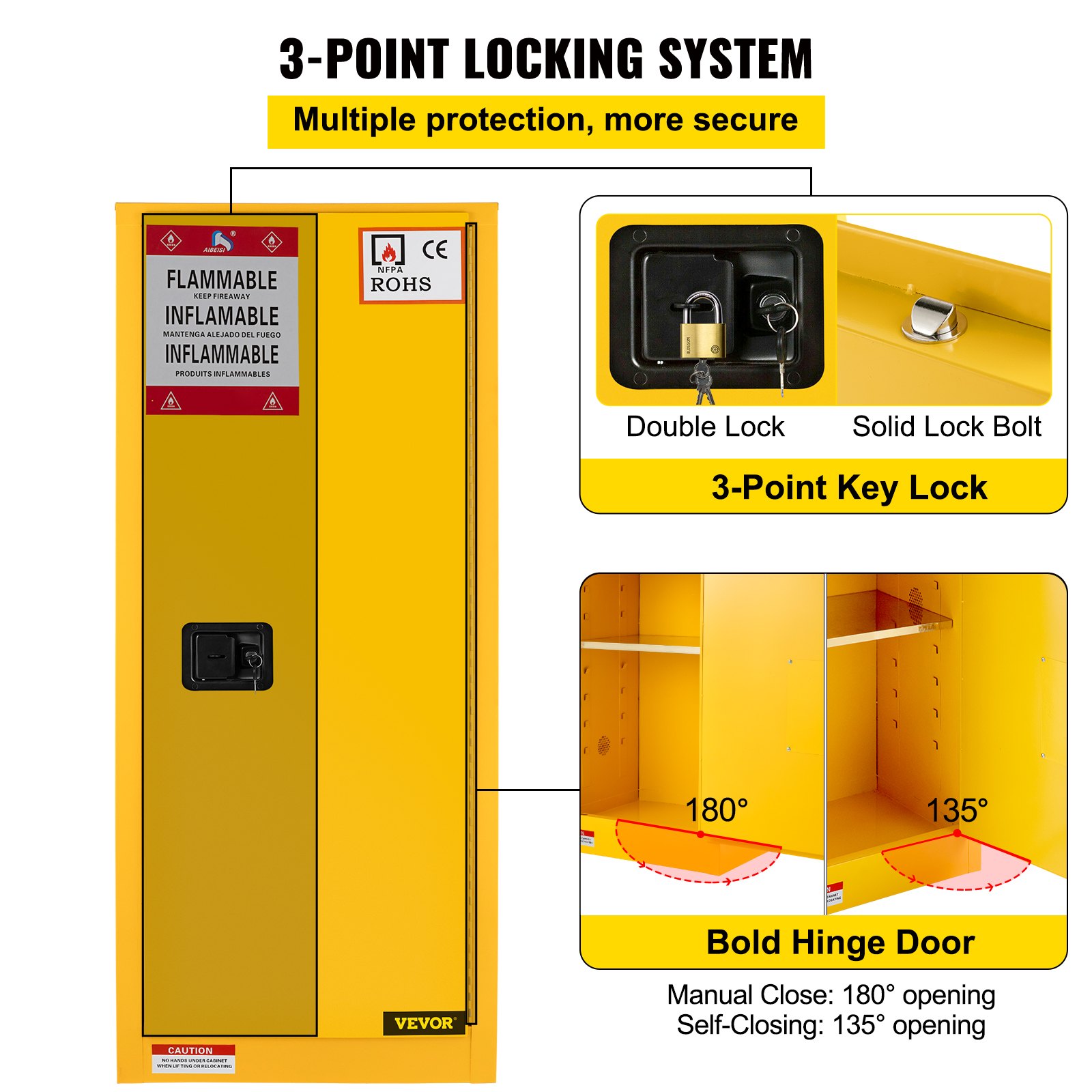 VEVOR Safety Cabinet for Flammable Liquids Single door and Manual Close Yellow Hazardous Storage 18.1 x 18.1 x 35.4in