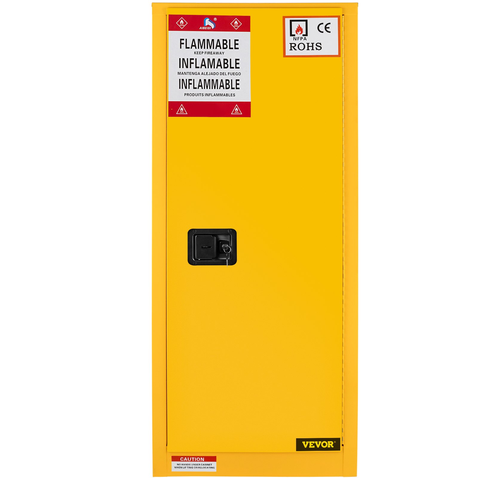 VEVOR Safety Cabinet for Flammable Liquids Single door and Manual Close Yellow Hazardous Storage 18.1 x 18.1 x 35.4in