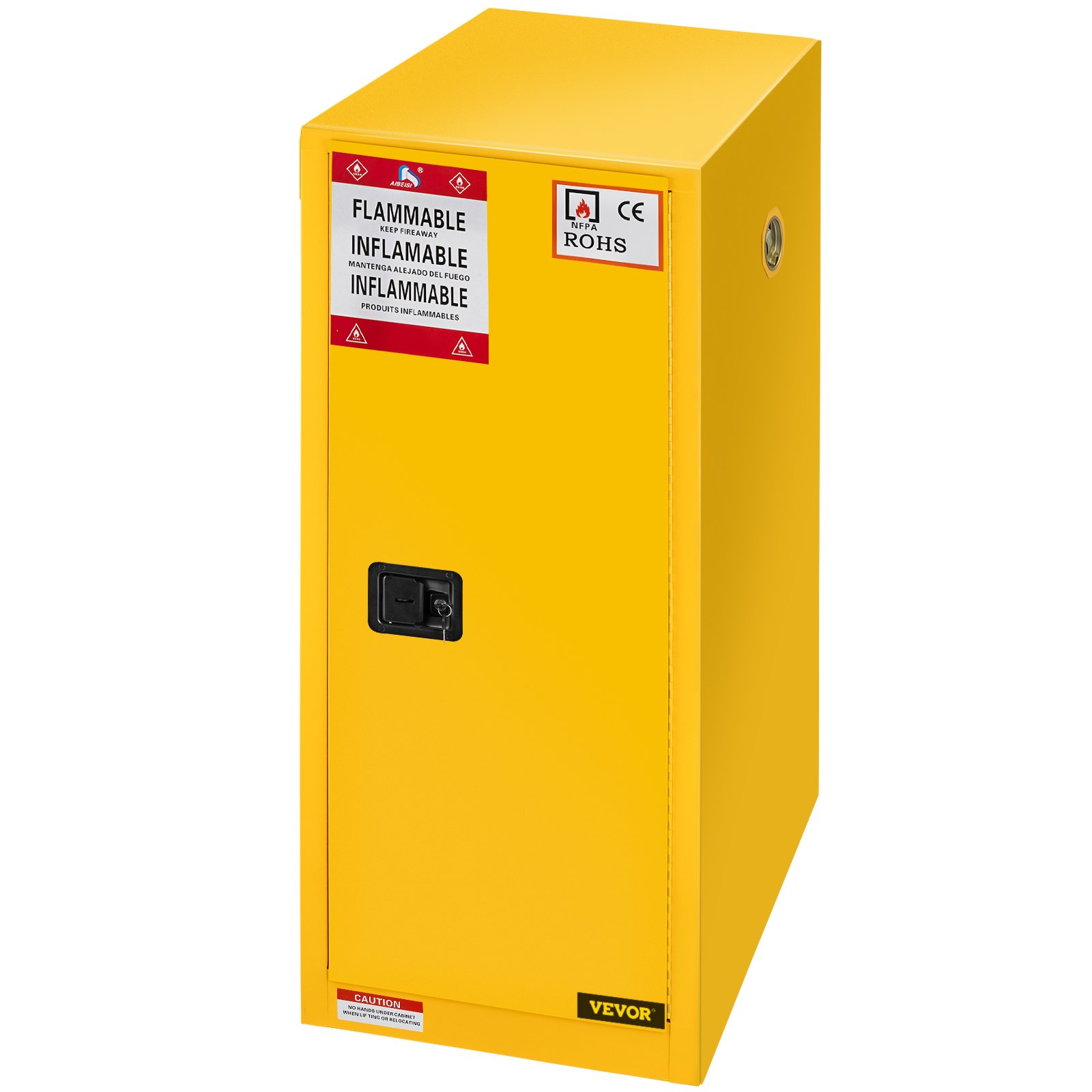 VEVOR Safety Cabinet for Flammable Liquids Single door and Manual Close Yellow Hazardous Storage 18.1 x 18.1 x 35.4in