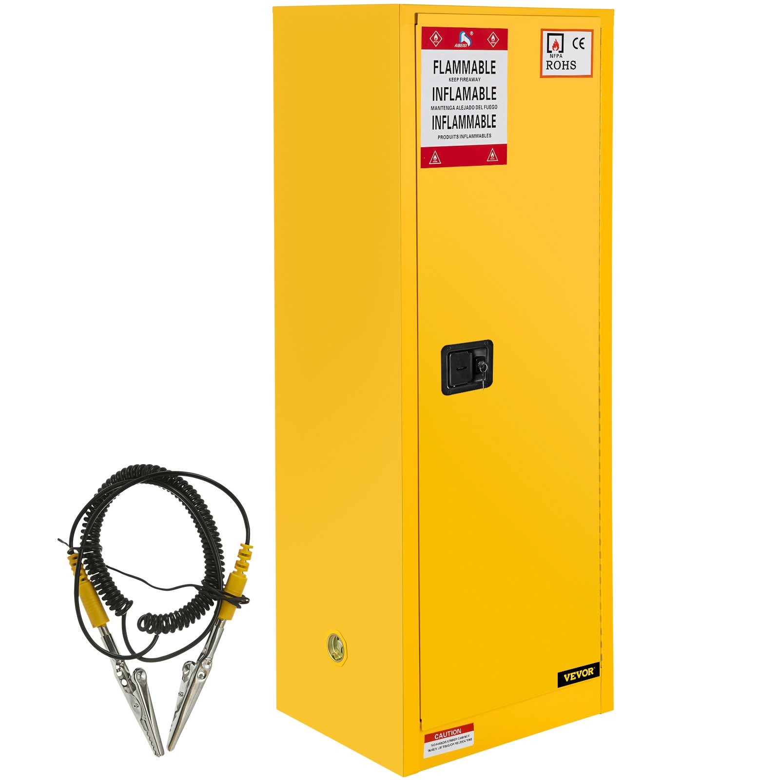 VEVOR Safety Cabinet for Flammable Liquids Single door and Manual Close Yellow Hazardous Storage 18.1 x 18.1 x 35.4in
