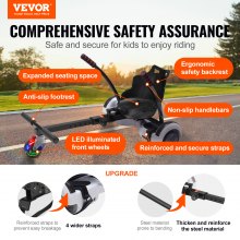 VEVOR Hoverboard Seat Attachment,for 16.5cm20.3cm21.6cm25.4cmHoverboards,with LED Lights,Grips Control,Adjustable Frame Length and 99.8 kg Load Capacity,Hover Board Go Karts Accessory, for Kids Adults