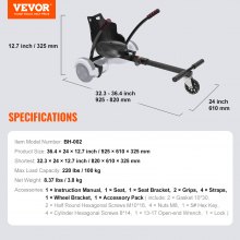 VEVOR Hoverboard Seat Attachment, for 6.5" 8" 8.5" 10" Hoverboards, with LED Lights, Grips Control, Adjustable Frame Length and 220 LBS Load Capacity, Hover Board Go Karts Accessory, for Kids Adults