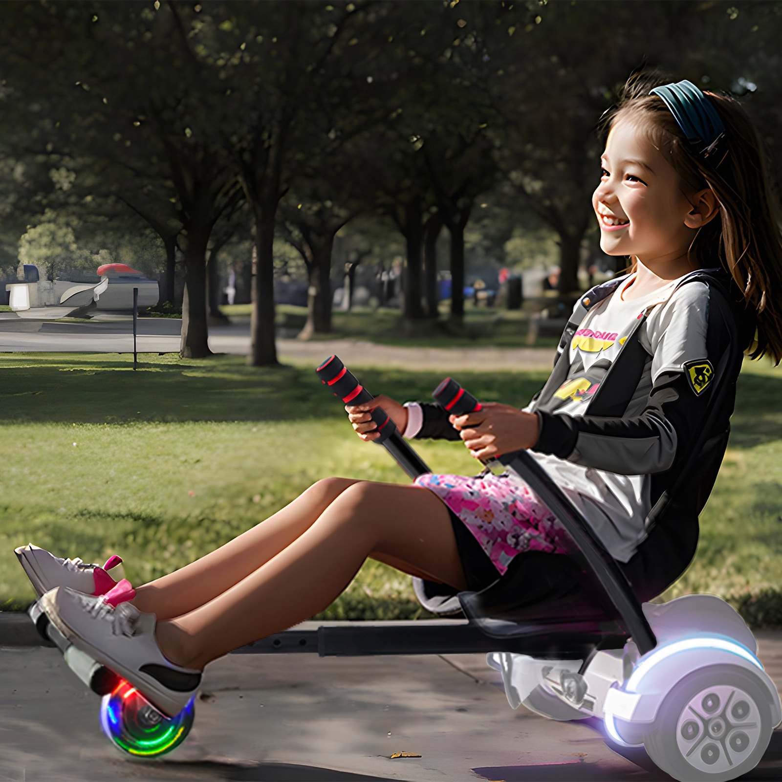 VEVOR Hoverboard Seat Attachment,for 16.5cm20.3cm21.6cm25.4cmHoverboards,with LED Lights,Grips Control,Adjustable Frame Length and 99.8 kg Load Capacity,Hover Board Go Karts Accessory, for Kids Adults