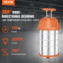 VEVOR LED Temporary Work Light, 150W, 20000lm Construction Lights, 5000K Portable Super Bright & Waterproof & Connected Up to 6 lights, Hanging Job Site Lighting for Indoor and Outdoor Lighting