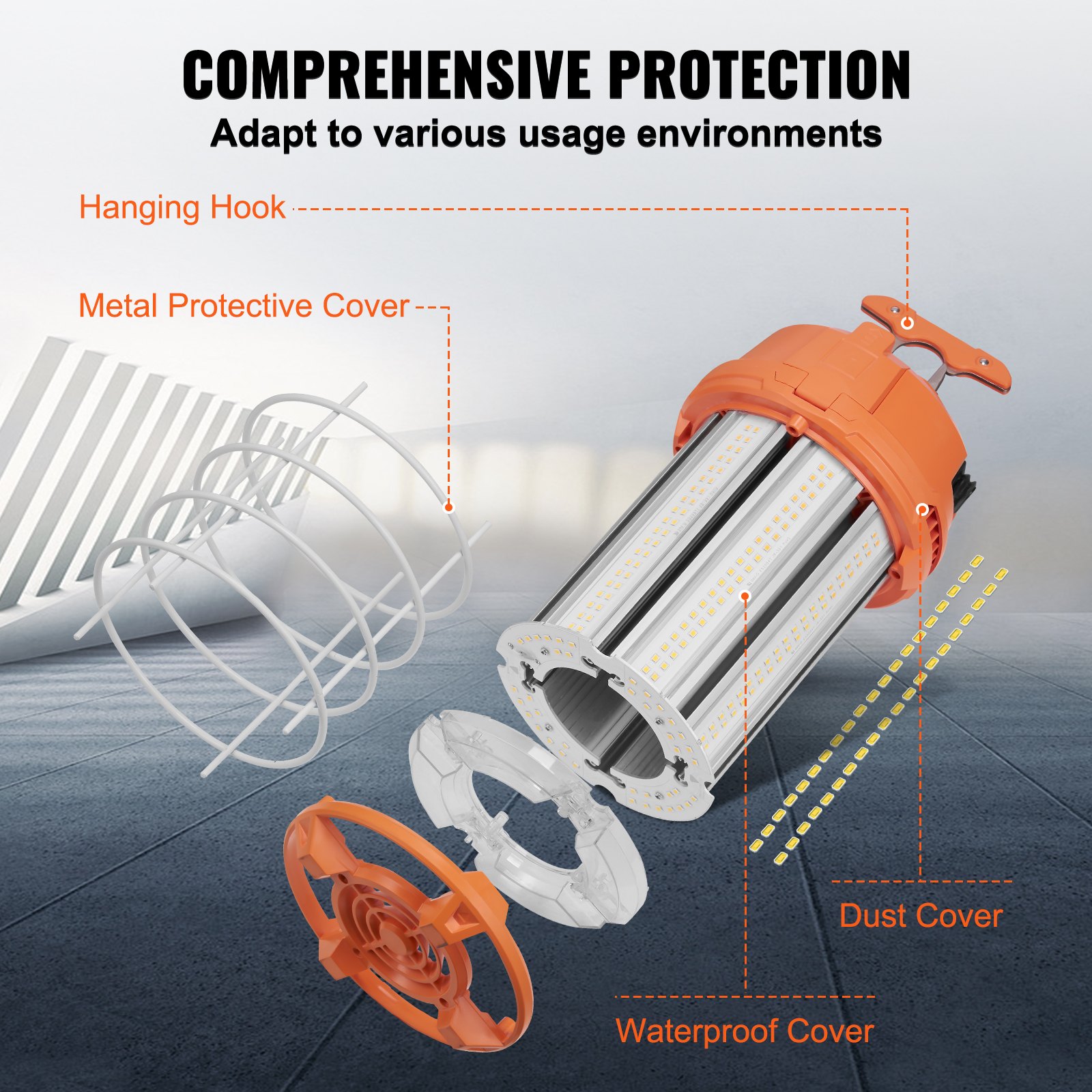 VEVOR LED Portable Work Lamp, 150W, 20000lm, 5000K Durable & Water-Resistant, Linkable up to 6 Units, Ceiling or Stand Job Site Illumination for Both Indoor & Outdoor Use