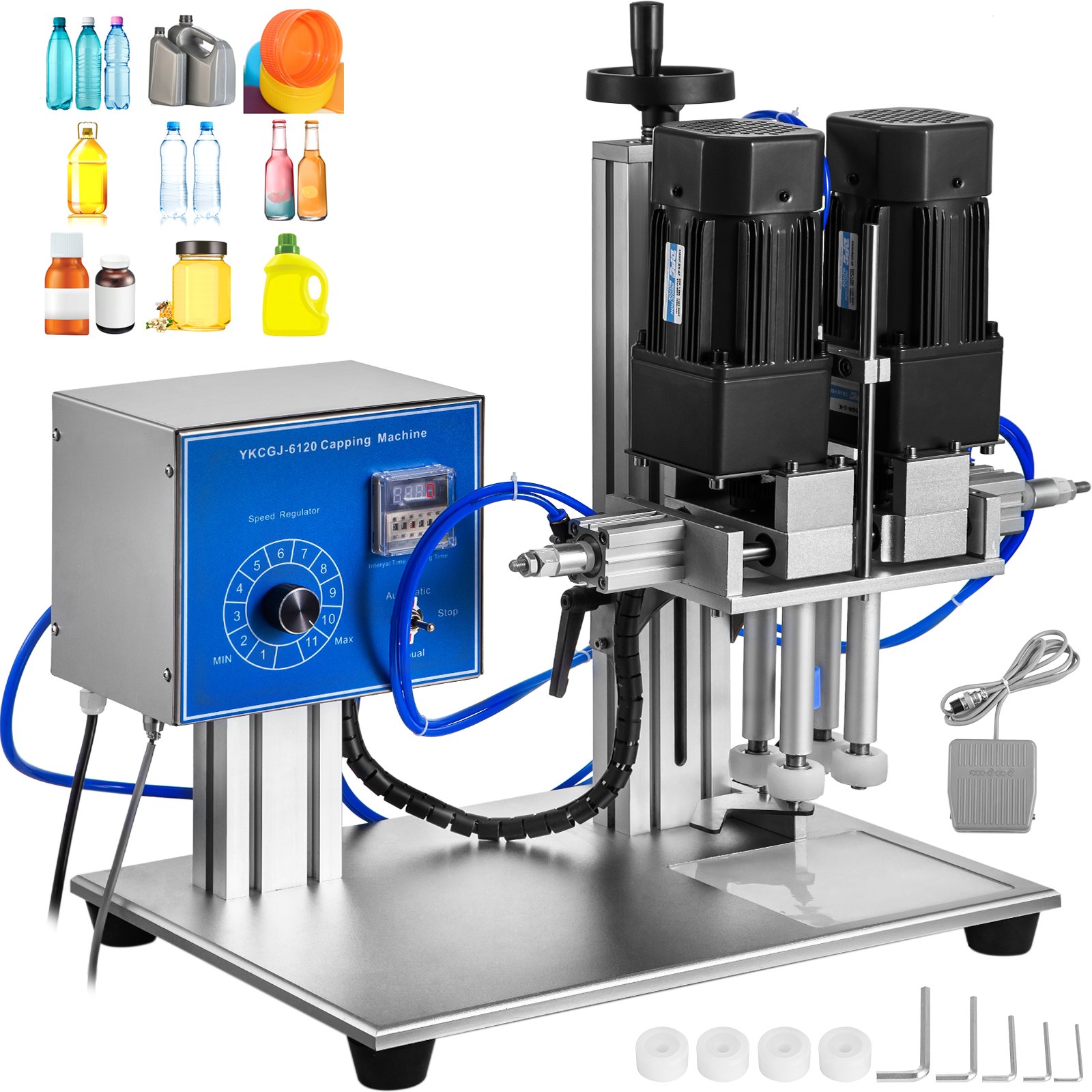 VEVOR Screw Capping Machine 16-55mm Capping Diameter Bottle Cap Screw Capping 50-300mm Bottle Height Screw Capper Machine Desktop Pneumatic and Electric Capping for Round Bottles