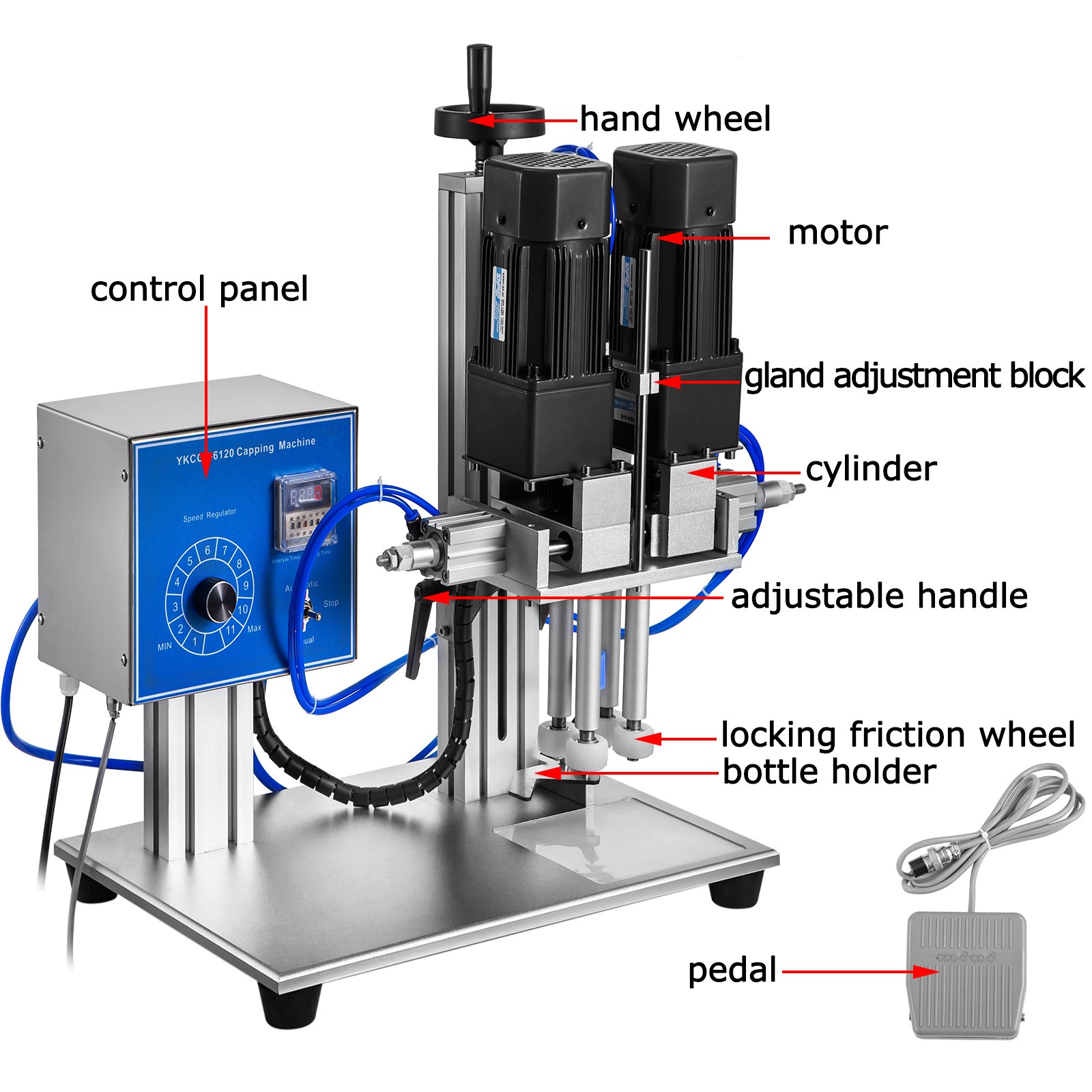 VEVOR Screw Capping Machine 16-55mm Capping Diameter Bottle Cap Screw Capping 50-300mm Bottle Height Screw Capper Machine Desktop Pneumatic and Electric Capping for Round Bottles