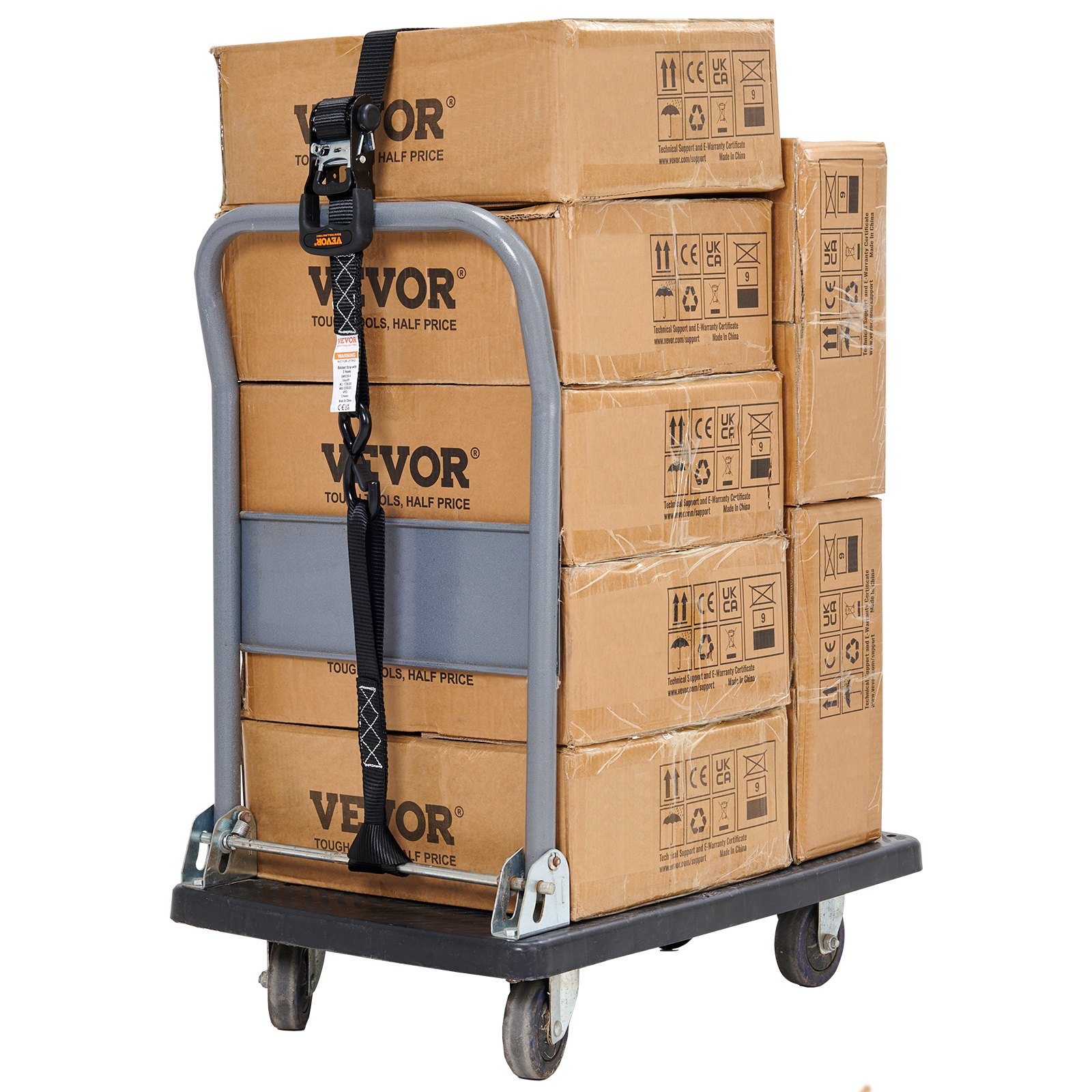 VEVOR Ratchet Tie Down Straps (4 Pack), 2362 kg Max Break Strength, Includes 4 Premium 1.6" x 8' Rachet Tie Downs with Padded Handles, for Moving Securing Cargo, Appliances, Lawn Equipment, Motorcycle