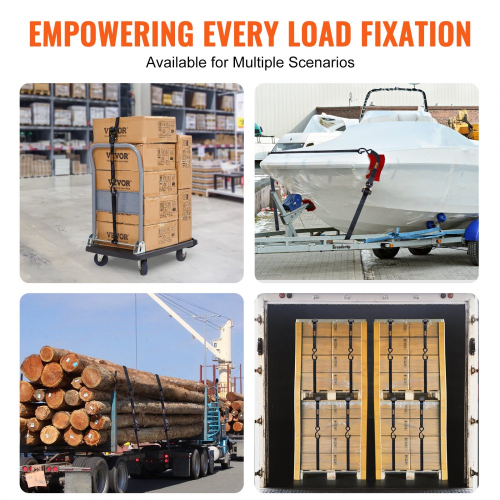 VEVOR 4 Pack Ratchet Tie Down Straps 2200 lbs 1"x15' Heavy Duty for Cargo