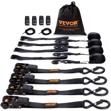 VEVOR Ratchet Tie Down Straps (4PK), 2200 lb Max Break Strength, Includes 4 Premium 1" x 15' Rachet Tie Downs with Padded Handles, for Moving Securing Cargo, Appliances, Lawn Equipment, Motorcycle