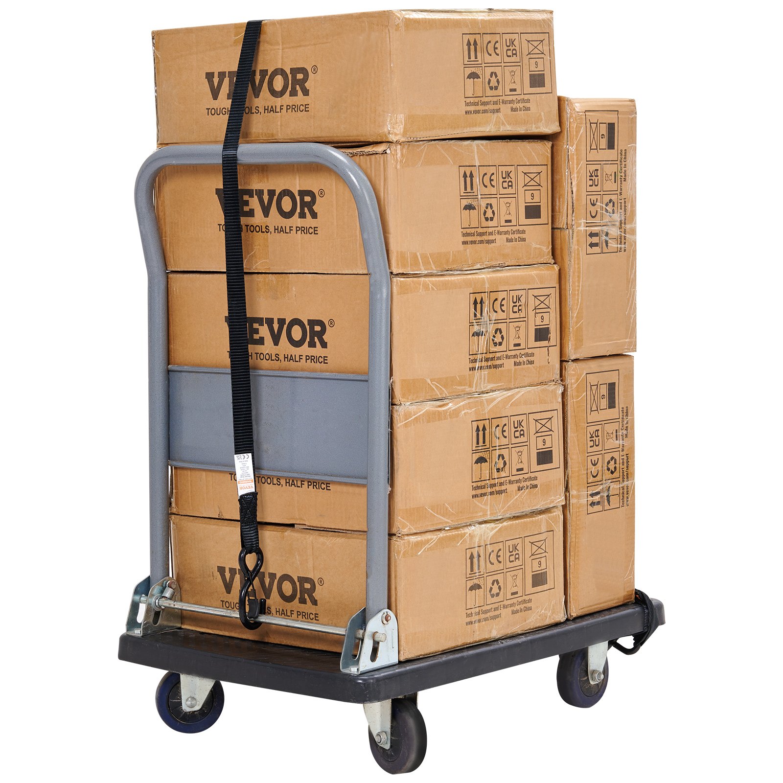 VEVOR Ratchet Tie Down Straps (4PK), 2200 lb Max Break Strength, Includes 4 Premium 1" x 15' Rachet Tie Downs with Padded Handles, for Moving Securing Cargo, Appliances, Lawn Equipment, Motorcycle