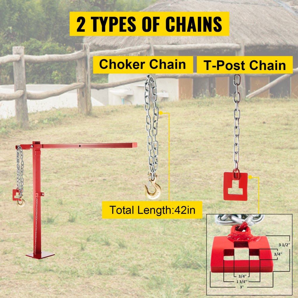 VEVOR T Post Chain Set, 15 3/4" Chain Remover Puller, T Chain Set Post Puller with 42" Long Chain Set and Choker and T-post chain, T Stake Puller for Round Fence Post, Sign Posts & Tree Stump