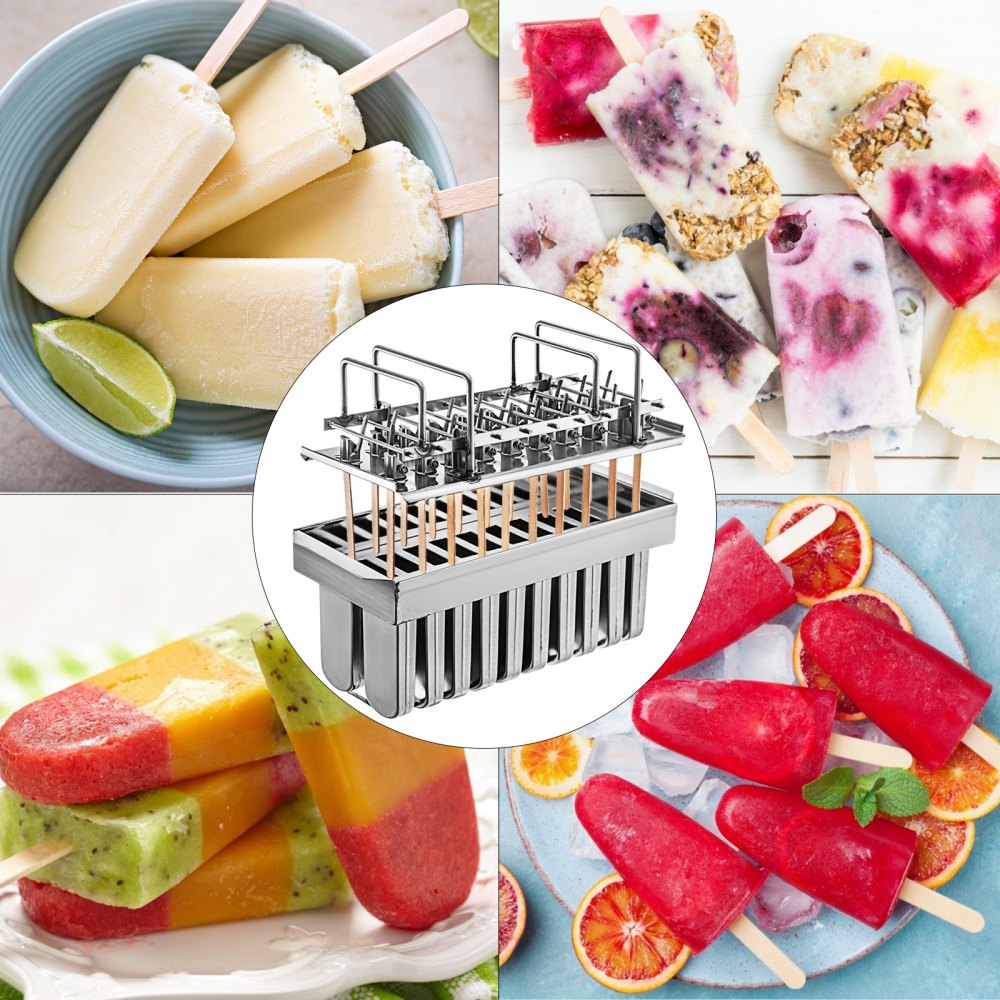 VEVOR Stainless Steel Ice Cream Models 20PCs, Stainless Steel Popsicle Models 98ml Capacity Each, Ice Pop Models Stainless Steel with 100PCs Popsicle Sticks Metal Popsicle Models w/ Cleaning Brush