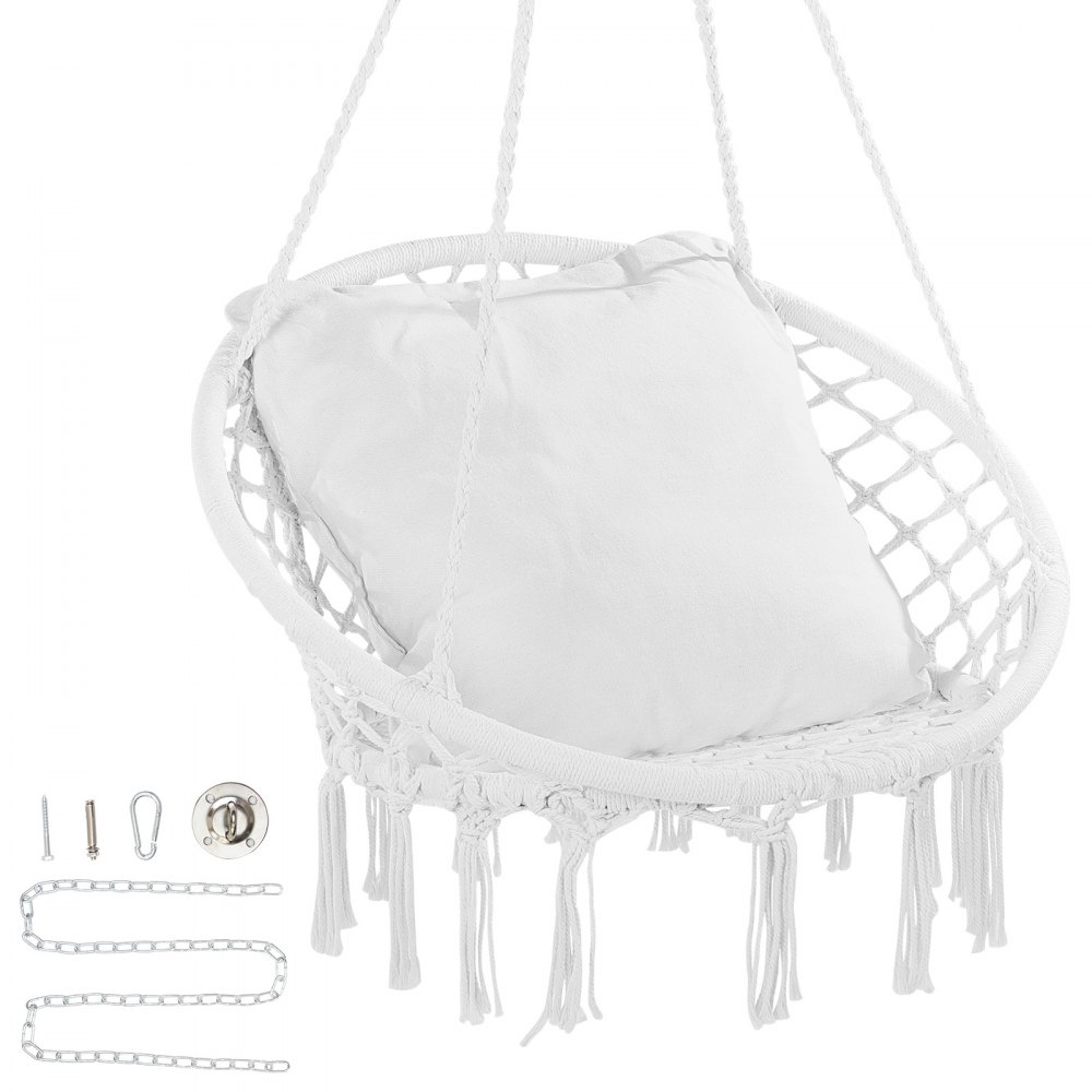 VEVOR Hamac Chaise pivotante Chaise suspendue en macramé avec coussin Intérieur et extérieur