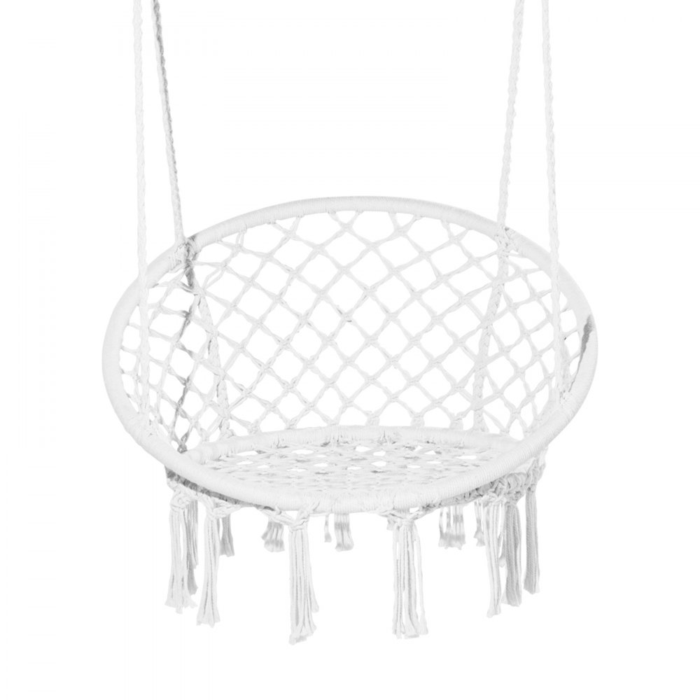 VEVOR Hanging Hammock Swing Chair, 150 kg Capacity, Macramé Hanging Chair with Mounting Hardware, Cotton Rope Swing Chair for Bedroom, Balcony, Patio, Garden, White