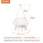 VEVOR Hanging Hammock Swing Chair, 150 kg Capacity, Macramé Hanging Chair with Mounting Hardware, Cotton Rope Swing Chair for Bedroom, Balcony, Patio, Garden, White