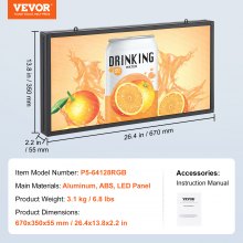 VEVOR 67x35cm Προγραμματιζόμενη πινακίδα LED Πίνακας οθόνης κύλισης P5 Full Color