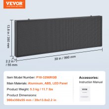 VEVOR Programmable LED Sign, P10 Full Color LED Scrolling Panel, DIY Custom Text Animation Pattern Display Board, WIFI USB Control Message Shop Sign for Store Business Party Bar Advertising, 99x35cm