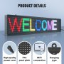 VEVOR Programmable LED Sign, P10 Full Color LED Scrolling Panel, DIY Custom Text Animation Pattern Display Board, WIFI USB Control Message Shop Sign for Store Business Party Bar Advertising 131x19cm