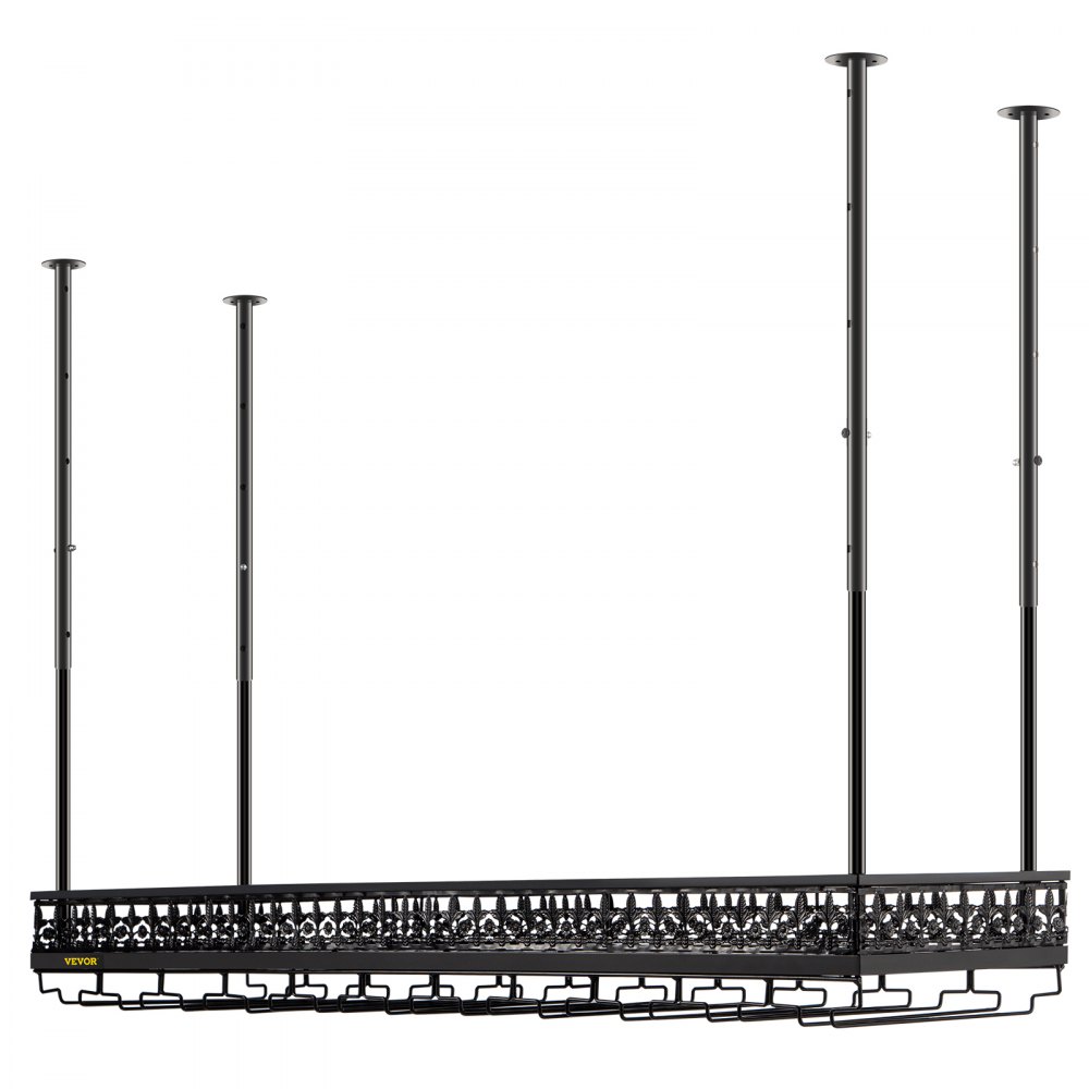 VEVOR Ceiling Wine Glass Rack, 46.9 x 13 inch Hanging Wine Glass Rack, 18.9-35.8 inch Height Adjustable Hanging Wine Rack Cabinet, Black Wall-Mounted Wine Glass Rack Perfect for Bar Cafe Kitchen
