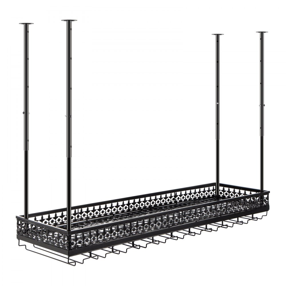 VEVOR Ceiling Wine Glass Rack, 46.9 x 13 inch Hanging Wine Glass Rack, 18.9-35.8 inch Height Adjustable Hanging Wine Rack Cabinet, Black Wall-Mounted Wine Glass Rack Perfect for Bar Cafe Kitchen
