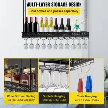 VEVOR Ceiling Wine Glass Rack, 46.9 x 13 inch Hanging Wine Glass Rack, 18.9-35.8 inch Height Adjustable Hanging Wine Rack Cabinet, Black Wall-Mounted Wine Glass Rack Perfect for Bar Cafe Kitchen