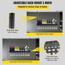 VEVOR Ceiling Wine Glass Rack, 46.9 x 13 inch Hanging Wine Glass Rack, 18.9-35.8 inch Height Adjustable Hanging Wine Rack Cabinet, Black Wall-Mounted Wine Glass Rack Perfect for Bar Cafe Kitchen