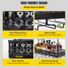 VEVOR Ceiling Wine Glass Rack, 46.9 x 13 inch Hanging Wine Glass Rack, 18.9-35.8 inch Height Adjustable Hanging Wine Rack Cabinet, Black Wall-Mounted Wine Glass Rack Perfect for Bar Cafe Kitchen