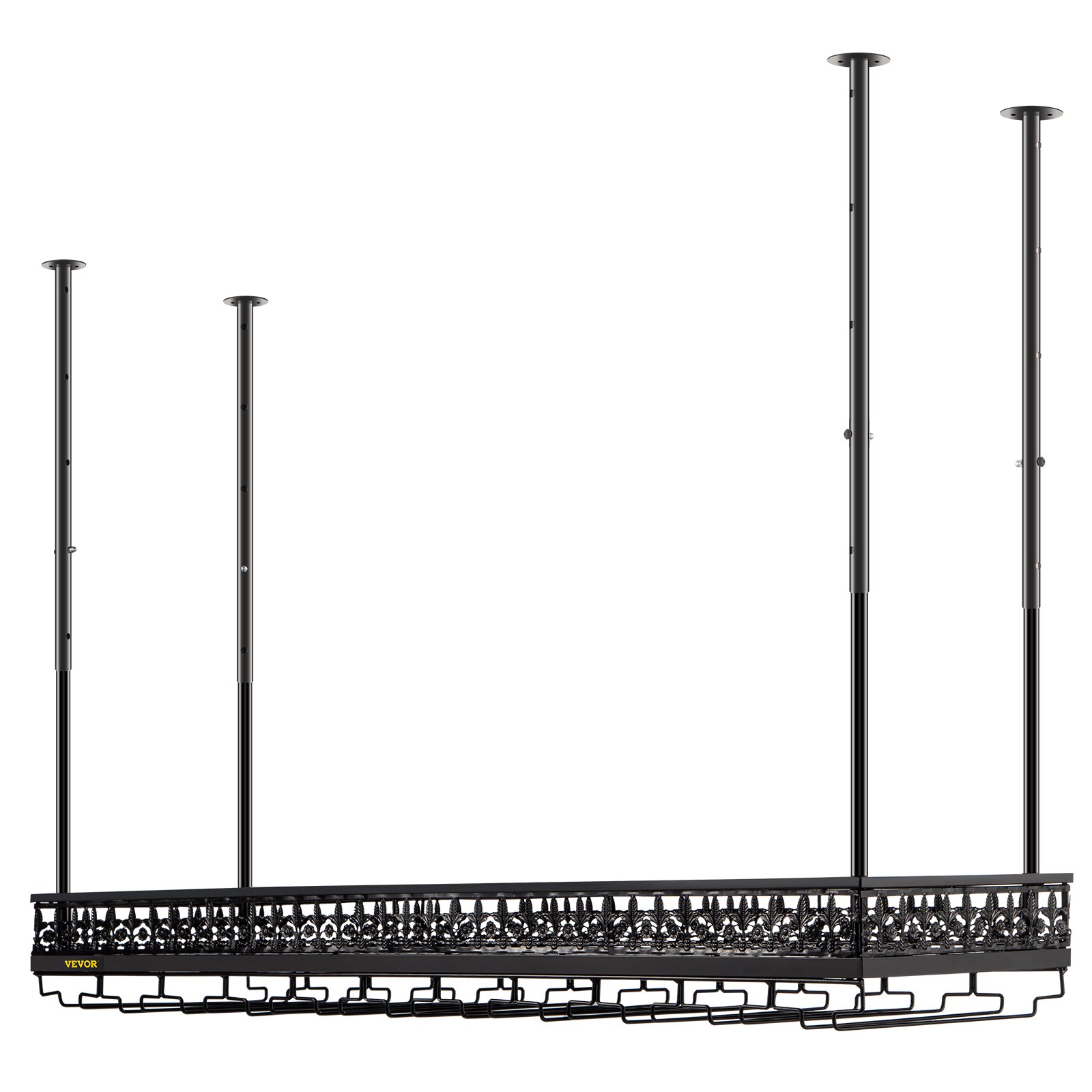 VEVOR Ceiling Wine Glass Rack, 46.9 x 13 inch Hanging Wine Glass Rack, 18.9-35.8 inch Height Adjustable Hanging Wine Rack Cabinet, Black Wall-Mounted Wine Glass Rack Perfect for Bar Cafe Kitchen