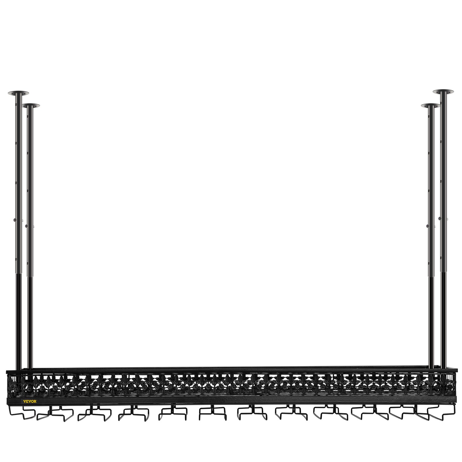 VEVOR Ceiling Wine Glass Rack, 46.9 x 13 inch Hanging Wine Glass Rack, 18.9-35.8 inch Height Adjustable Hanging Wine Rack Cabinet, Black Wall-Mounted Wine Glass Rack Perfect for Bar Cafe Kitchen