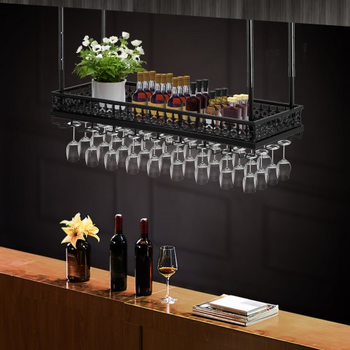 VEVOR Ceiling Wine Glass Rack, 35.8 x 13 inch Hanging Wine Glass Rack,  18.9-35.8 inch Height Adjustable Hanging Wine Rack Cabinet, Black Wall-Mounted  Wine Glass Rack Perfect for Bar Cafe Kitchen | VEVOR US