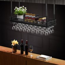 VEVOR Ceiling-Mounted Bar Wine Rack Wine Glass Hanging Rack 35.8x13in Black