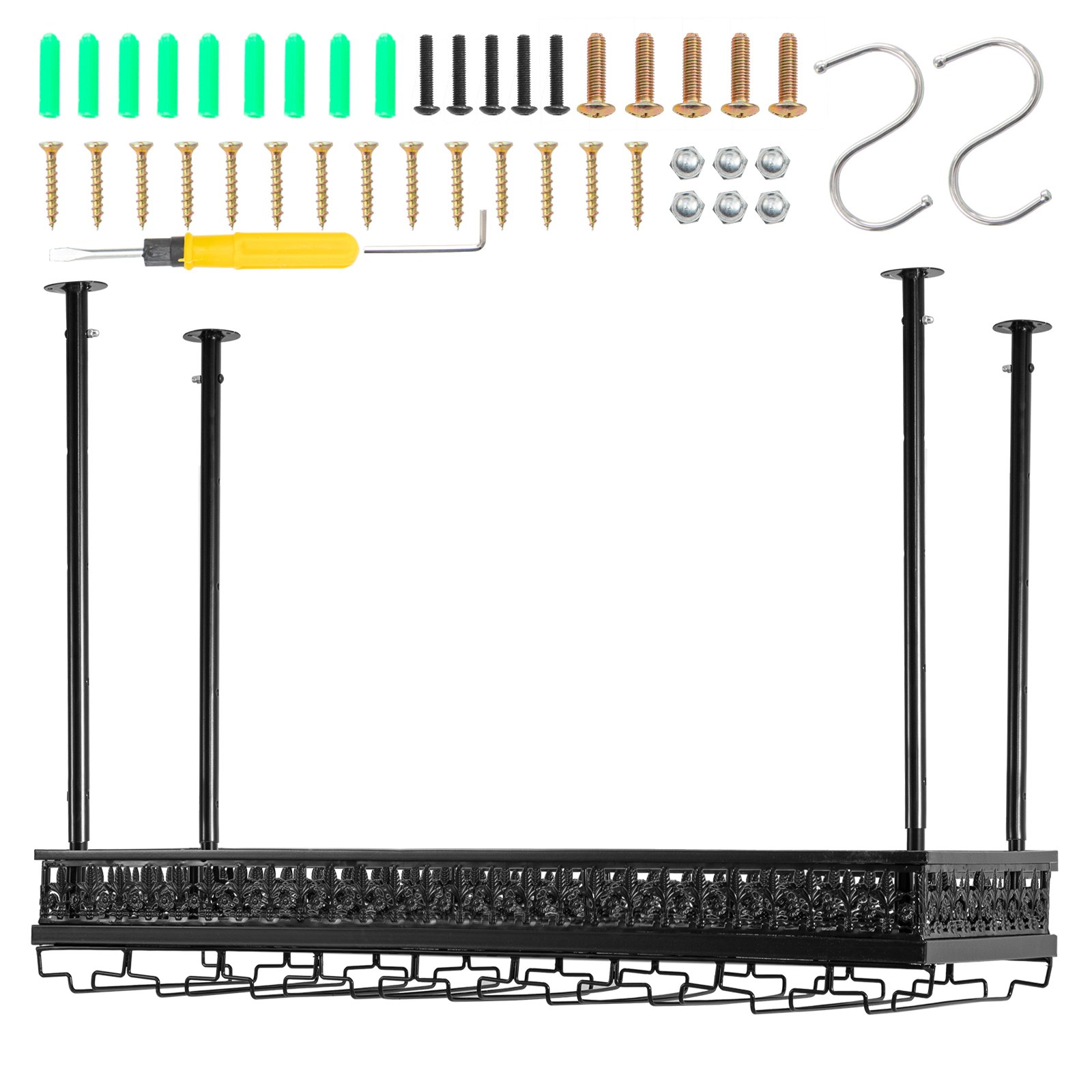 VEVOR Ceiling-Mounted Bar Wine Rack Wine Glass Hanging Rack 35.8x13in Black