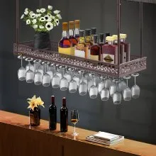 VEVOR Ceiling Wine Glass Rack, 46.9 x 13 inch Hanging Wine Glass Rack, 18.9-35.8 inch Height Adjustable Hanging Wine Rack Cabinet, Coppery Wall-Mounted Wine Glass Rack Perfect for Bar Cafe Kitchen