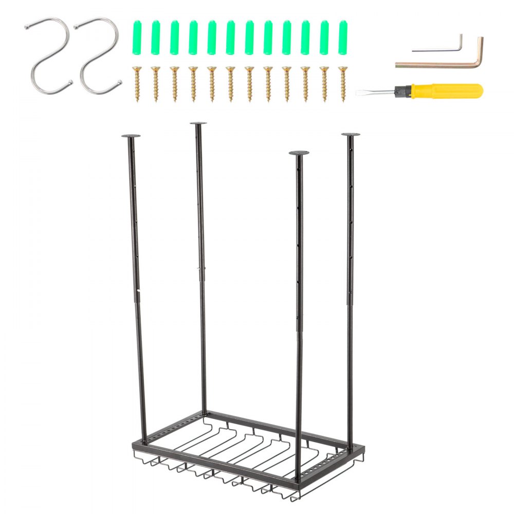 VEVOR - Estante para copas de vino de techo, 60 x 35 cm, altura ajustable de 48 a 90 cm, color negro, ideal para bar, cafetería y cocina.