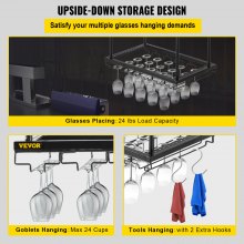 VEVOR Ceiling Wine Glass Rack, 23.6 x 13.8 inch Hanging Wine Glass Rack, 18.9-35.8 inch Height Adjustable Hanging Wine Rack Cabinet, Black Wall-Mounted Wine Glass Rack Perfect for Bar Cafe Kitchen