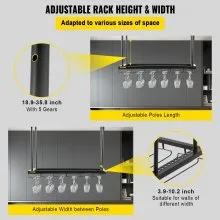 VEVOR Ceiling Wine Glass Rack, 23.6 x 13.8 inch Hanging Wine Glass Rack, 18.9-35.8 inch Height Adjustable Hanging Wine Rack Cabinet, Black Wall-Mounted Wine Glass Rack Perfect for Bar Cafe Kitchen